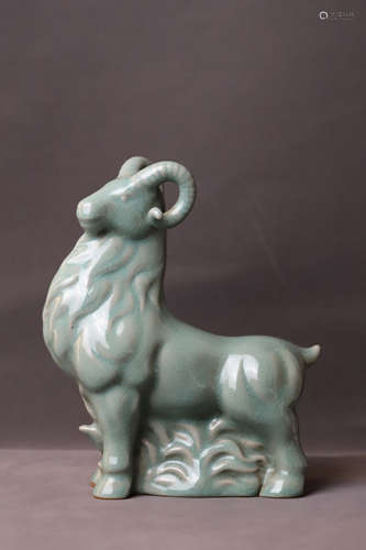 A Grey Glazed Ram Shape Porcelain Ornament