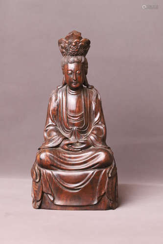 A Carved Guanyin Wood Figure Statue