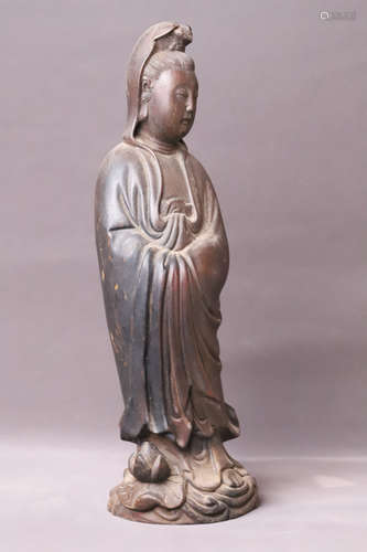 A Carved Guanyin Figure Statue