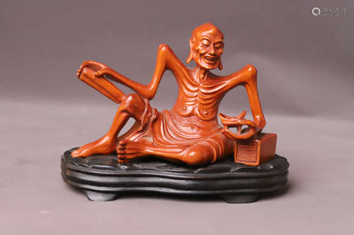 A Carved Lohan Wood Figure Statue