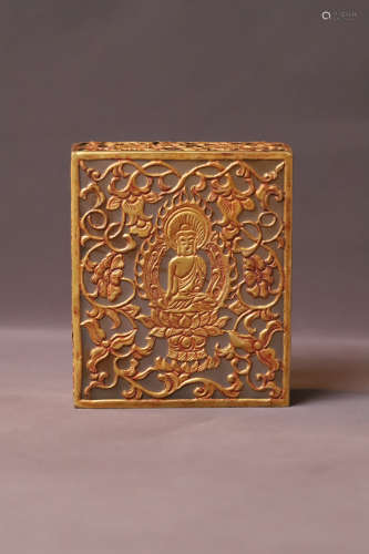 A Gilt Bronze Hollow Carved Buddha Inlaid Agate Box