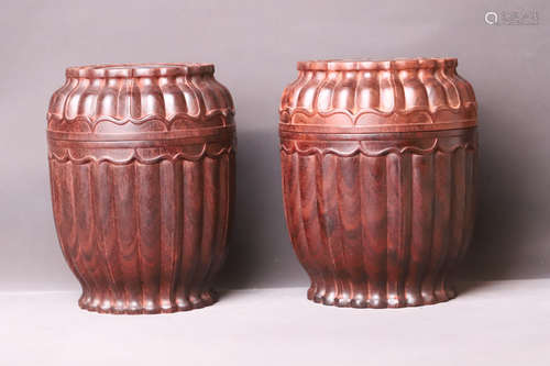 A Pair of Red Sandalwood Jar