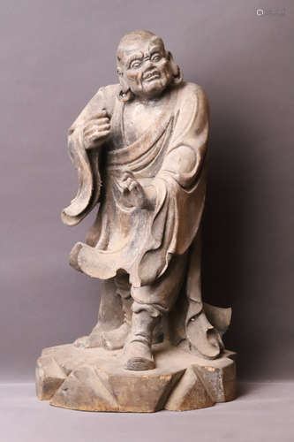 A Carved Lohan Wood Figure Statue