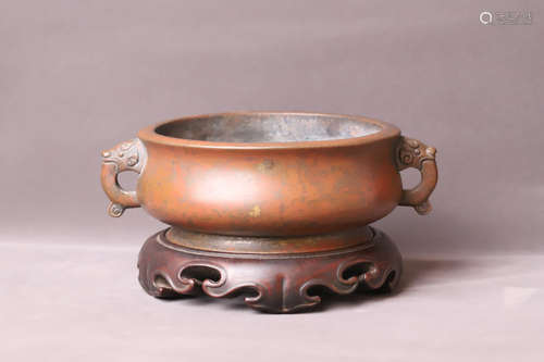 A Bronze Dragon Pattern Double Ear Incense Burner