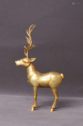 A Gilt Bronze Deer Figure Statue