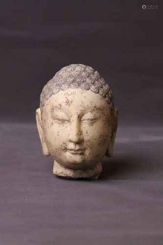 A Carved Stone Buddha Head Figure Statue