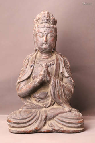 A Carved Buddha Wood Figure Statue
