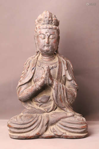 A Carved Buddha Wood Figure Statue