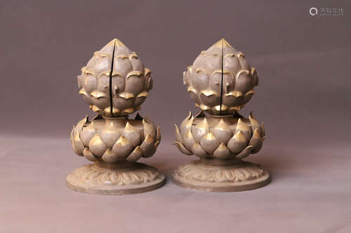 A Pair of Lutos Flower Shape Silver Incense Burner