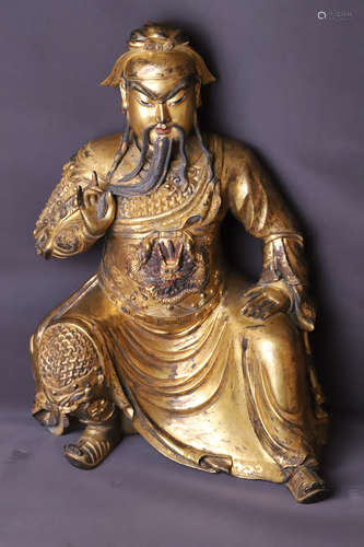 A Gilt Guangong Bronze Figure Statue