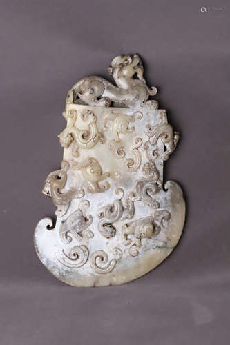 A Carved Beast with Beast Face Pattern Jade Axe