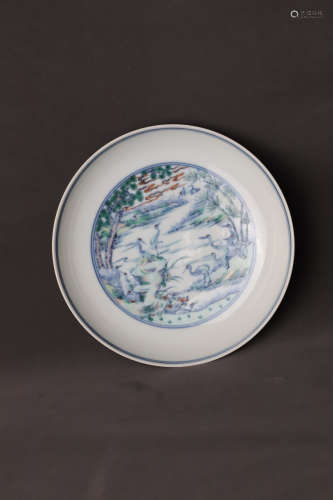 A Doucai Drawing Crane Bird Pattern Porcelain Plate