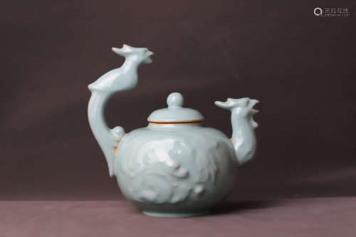 A Grey Glazed Phoenix Porcelain Pot