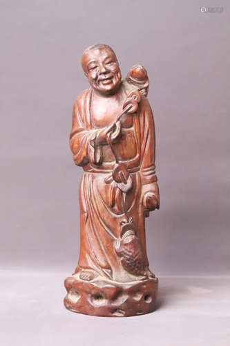 A Carved Liuhai with Toad Wood Figure Statue