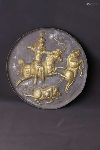 A Hunting Story Gilt Silver Plate