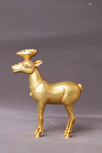 A Gilt Bronze Deer Figure Statue