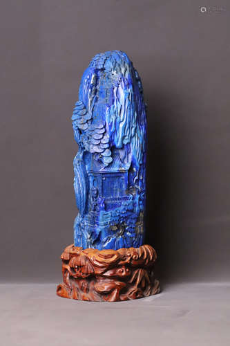 A Carved Landscape View Lapis Lazuli Ornament