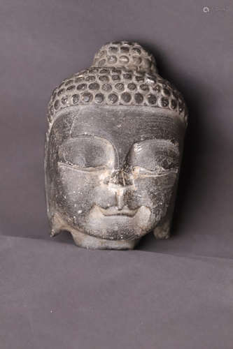 A Carved Stone Buddha Head Figure Statue