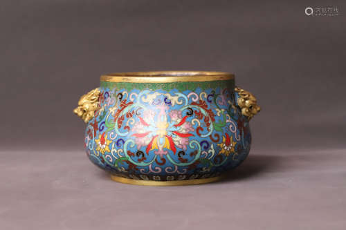 A Flower Pattern Double Lion Ear Cloisonne Brush Washer