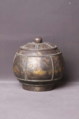 A Carved Buddha Pattern Silver Jar