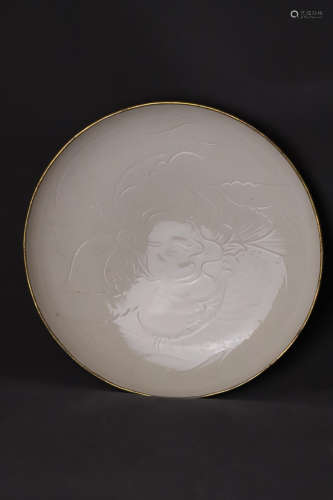 A Ding Kiln Porcelain Bowl with Hollow Carved Bronze Base