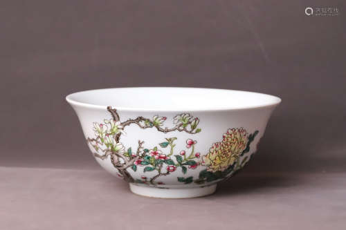 A Famille Rose Flower with Butterfly Porcelain Bowl