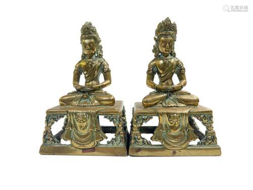 17th Century Pair Of Chinese Tibetan Bronze Buddha's