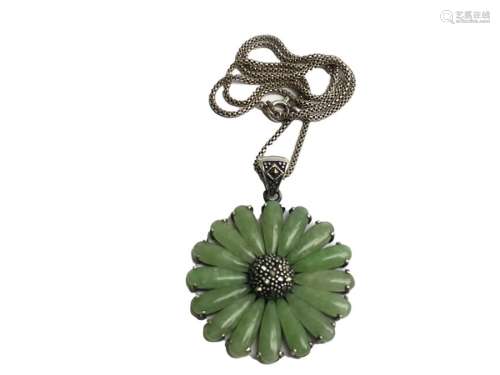 Chinese Jadeite Pendant Necklace With Silver Late Qing To Re...