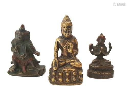 Three Bronze Chinese Tibetan Buddhist Figures