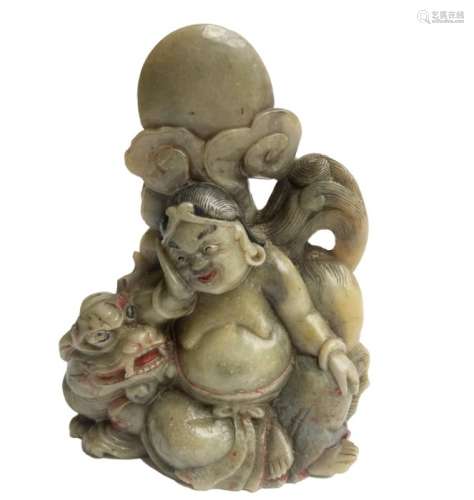 Chinese Soap Stone Carving Buddha & Dragon Qing Period