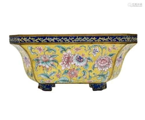 Chinese Canton Enamel Planter With Inscriptions On Base Poss...