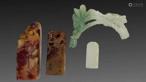 An Assortment Of Chinese Jade & Hardstone Pendants & Stamps ...