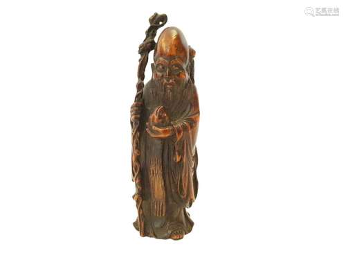 Chinese Bamboo Standing Shao lu Figure Qing Period