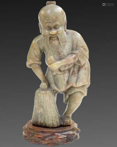 18th/19th Century Chinese Soapstone Carving Of A Fisherman O...