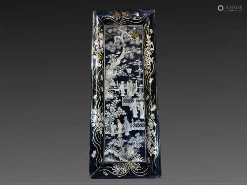 Chinese Mother Of Pearl Inlaid Lacquer Tray Depicting Figure...