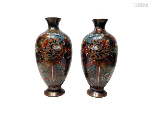 Pair Of Japanese Meiji Cloisonné Vases