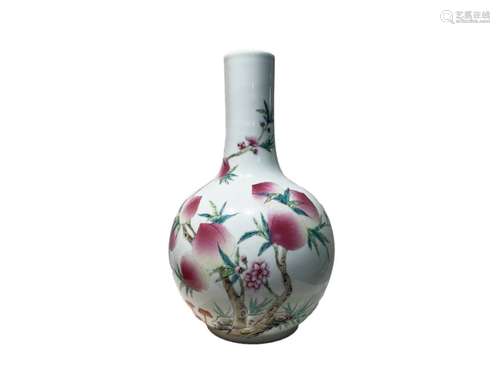 Chinese Famille Rose Bottle Vase Decorated With Peach Blosso...