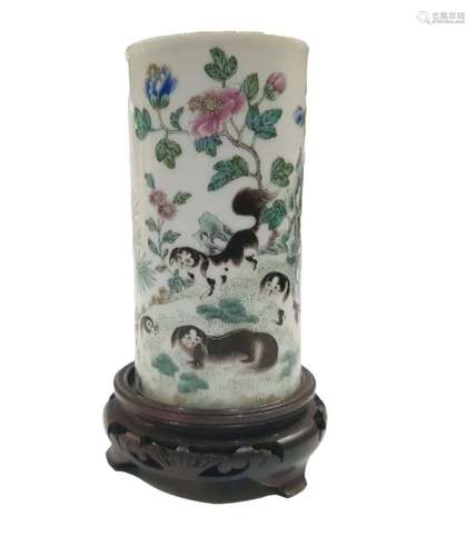 Chinese Famille Rose Brush Pot Signed On Base