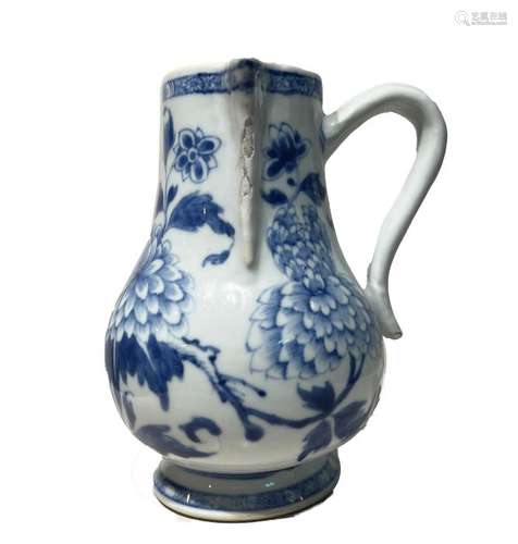 Chinese Yongzheng Export Blue & White Jug With Side Handle P...