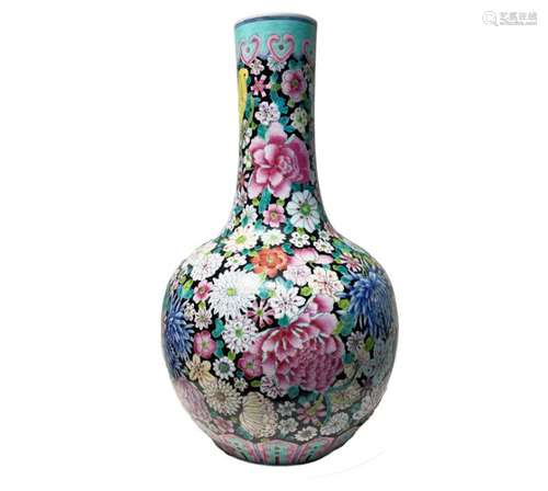 19th Century Chinese Famille Rose Large Bottle Vase Qianlong...