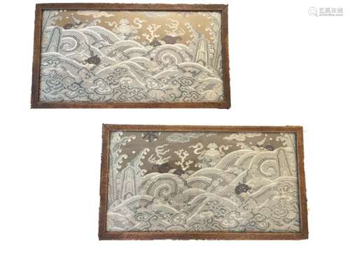 Pair Of Early Chinese Embroidery Panels Qing Period Framed