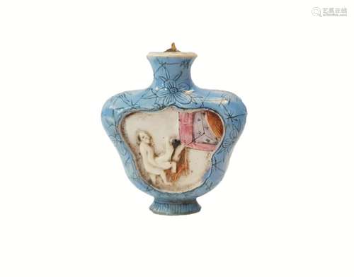 Chinese Porcelain Snuff Bottle Depicting Sexual Erotic Scene...