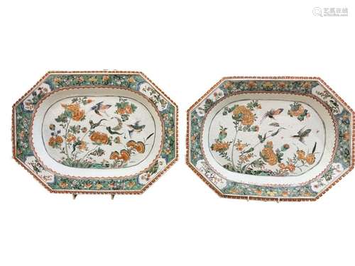 Pair Of Chinese Kangxi Famille Verte Meat Dishes