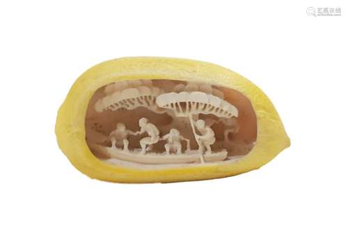 Japanese Ivory Banana Carved Nature Scenes Meiji Period