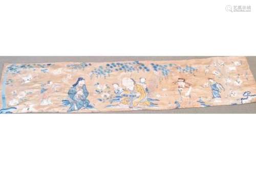 A SILK BED HANGING OF THE THREE GODS OF GOOD FORTUNE QING PE...