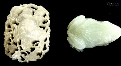 Chinese White Jade Frog & Buddhist Man Pendants Qing Period