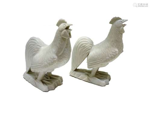 Pair Of Chinese Kangxi Blanc De Chine Cockerel