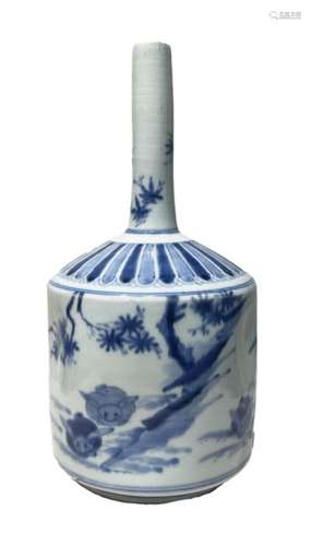 Japanese Arita Blue Shite Bottle Vase With Dimpled Body 19th...