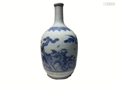 Japanese Hirado Blue & White Bottle Vase Finely Painted In M...