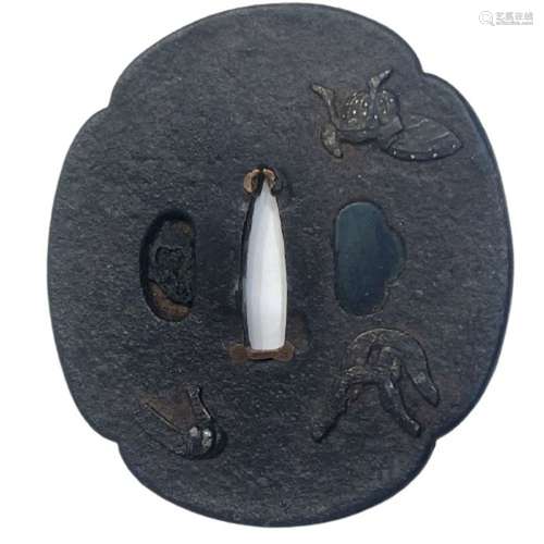 Japanese Iron Tsuba Very Rare Depicting Japanese Suit Of Arm...